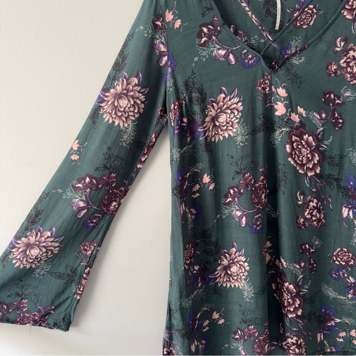 Free People Heart Beat Tunic Dress Boho Floral Long Bell Sleeve floral bohemian