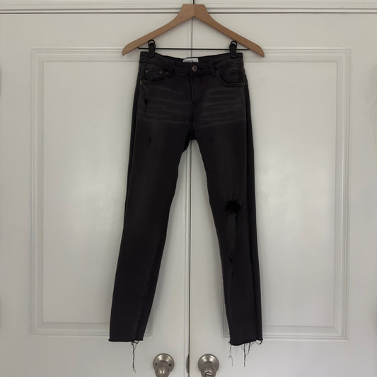 Pistola distressed raw hem skinny jeans charcoal Wash 5-pocket zip button ripped