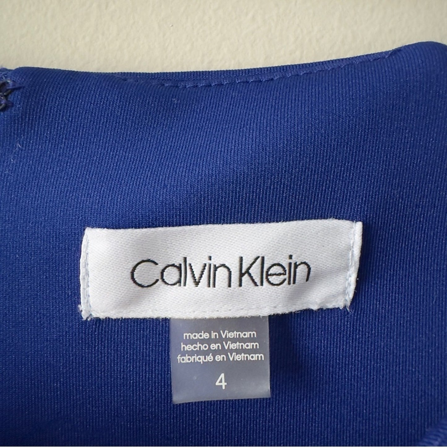 Calvin Klein Royal Blue Mini Pencil Dress Short Cap Sleeve Zip Up Solid Business