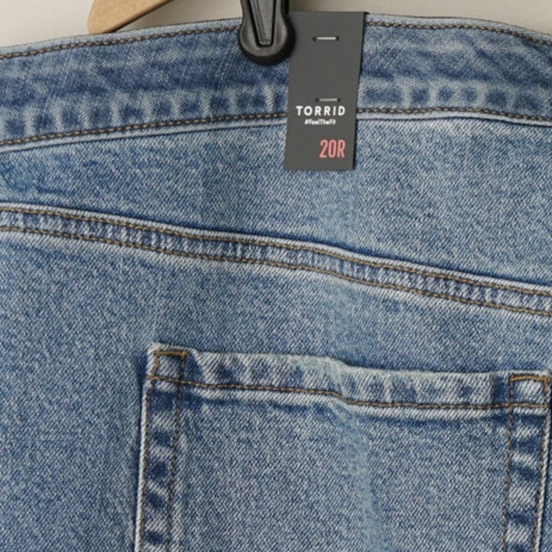Torrid High-Rise Baggy Straight Classic Denim Jeans Distressed Medium Wash Zip