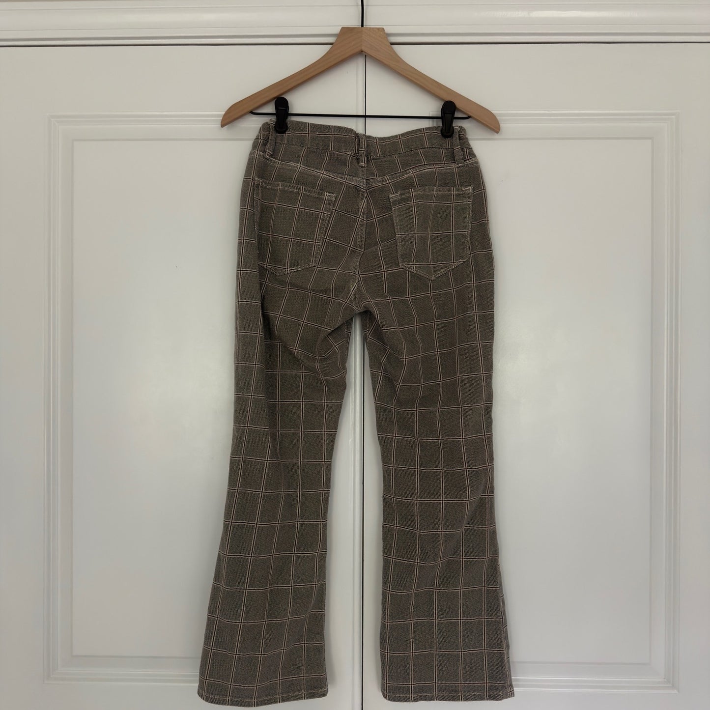 Frame Le Crop Mini Boot Pants plaid cotton blend pockets zipper button stretch