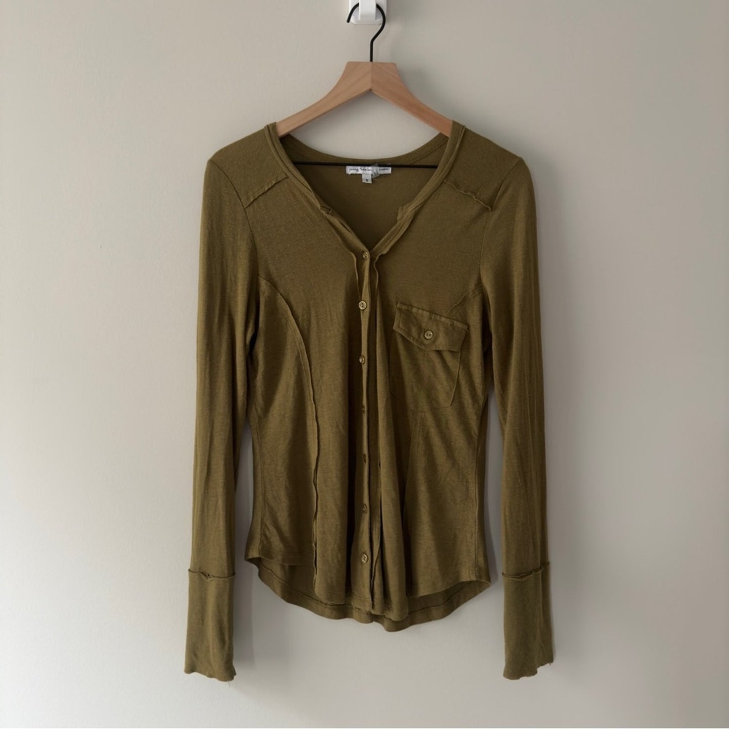 Young Fabulous & Broke Button Down Shirt Linen Blend Front pocket long sleeve S