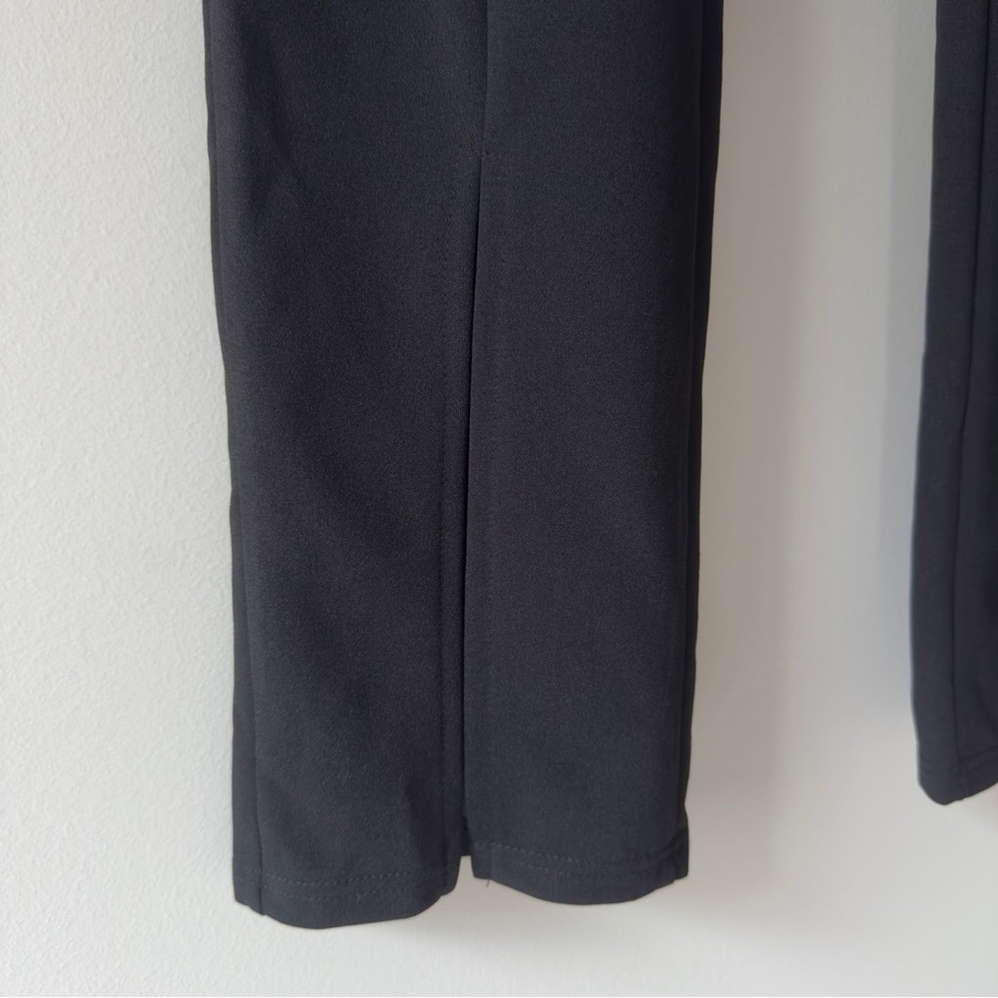 Business Casual Slit Front Leg Black Women's Pants Stretch Solid Unbranded Work