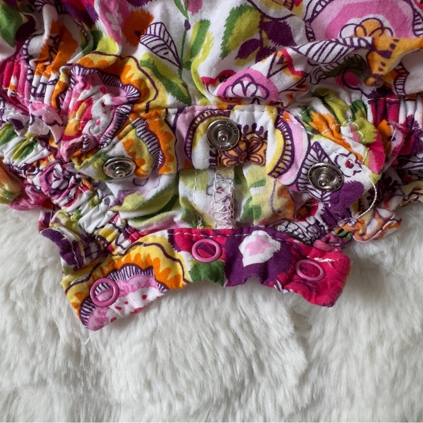 Vera Bradley Baby Colorful Floral Romper Ruffle Neckline smocked legs one piece