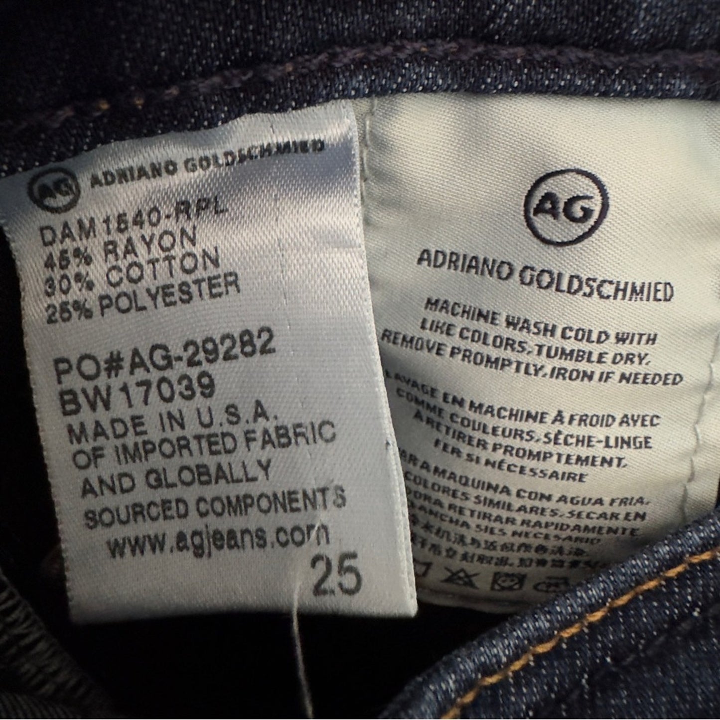 Adriano Goldschmied The Stevie Cuff Slim Straight Cuffed Jeans Dark Wash USA Zip