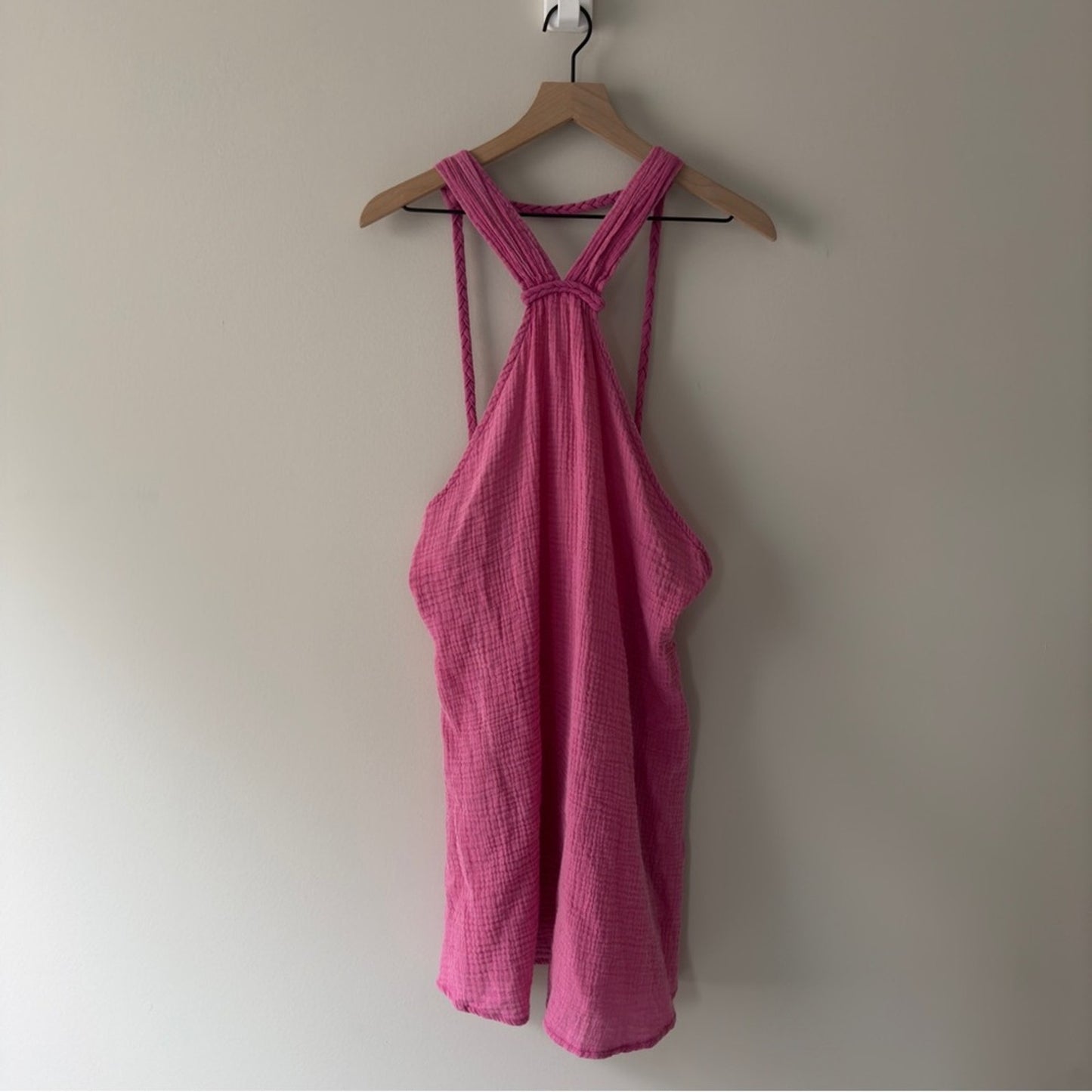 Anthropologie Pink gauze fabric braided strap mini dress halter 100% cotton NWT