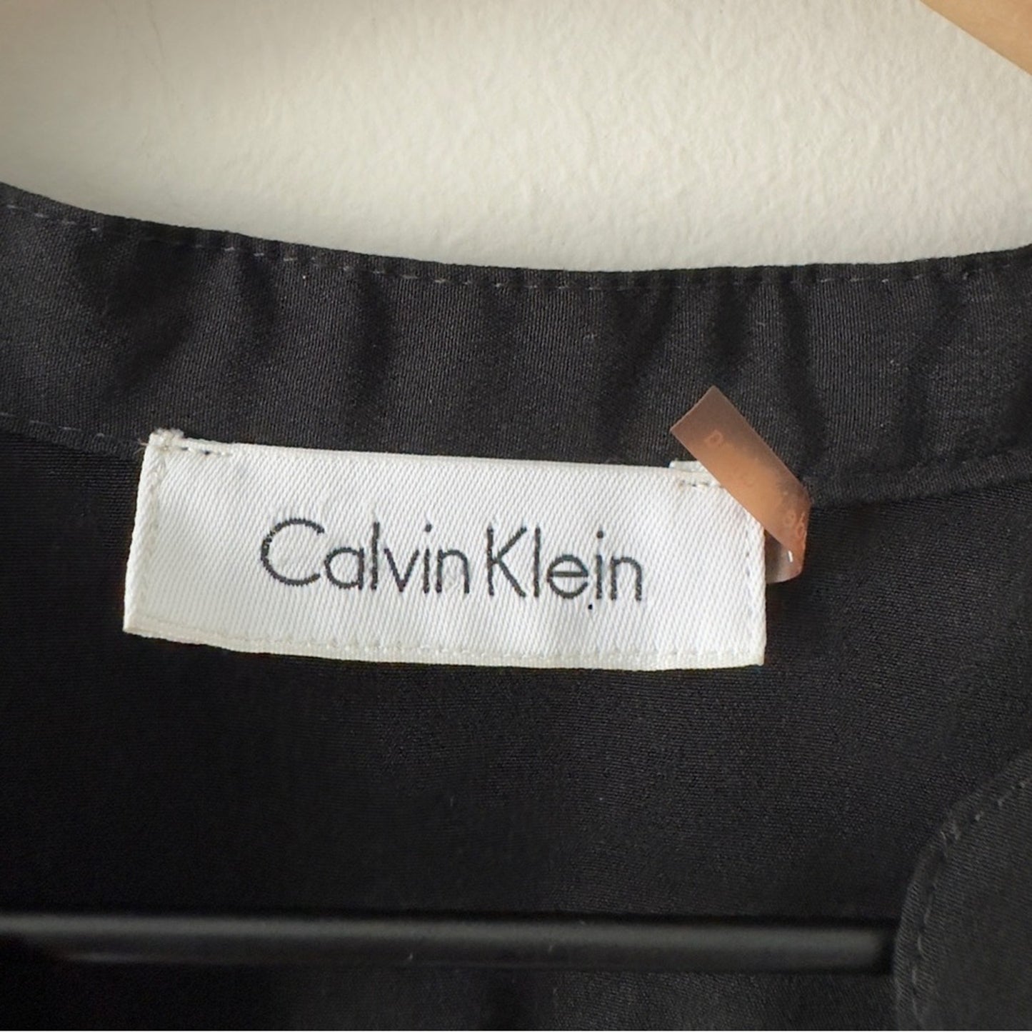 Calvin Klein Black Button-Up Front Jumpsuit Gold Accents Zipper Pockets Tie Belt