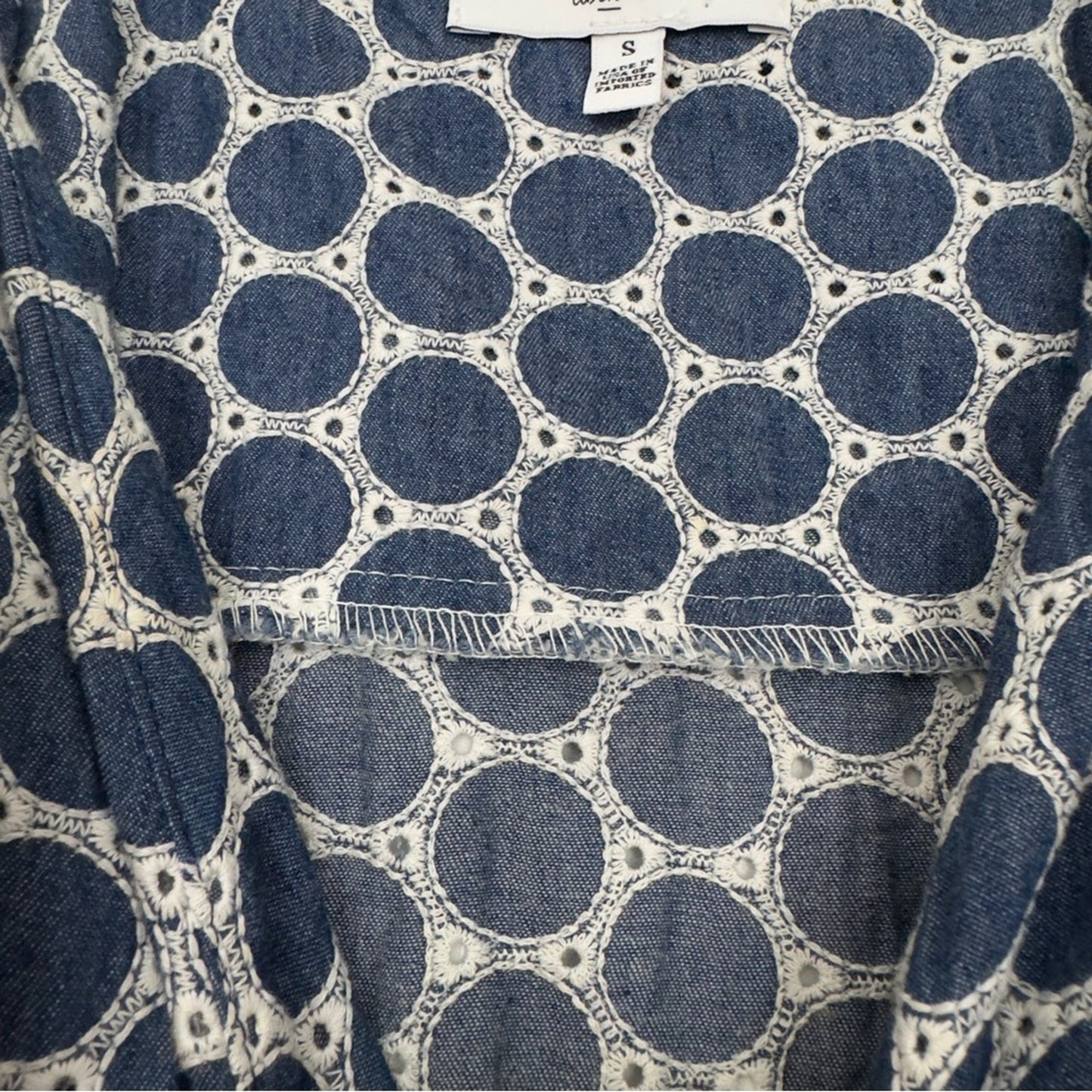 Waverly Grey Button Down Eyelet Circle Pattern Mini Dress Adjustable Spaghetti S