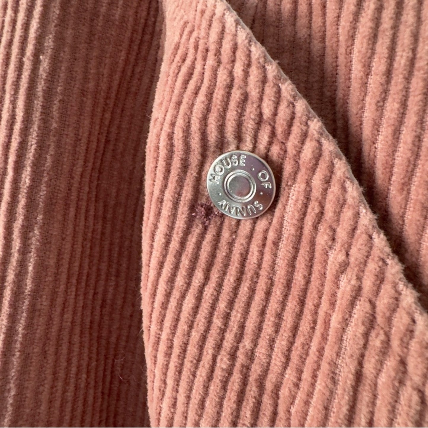 House of Sunny Pink Corduroy Pants Button Fly Ombre raw fringe hem pockets boho