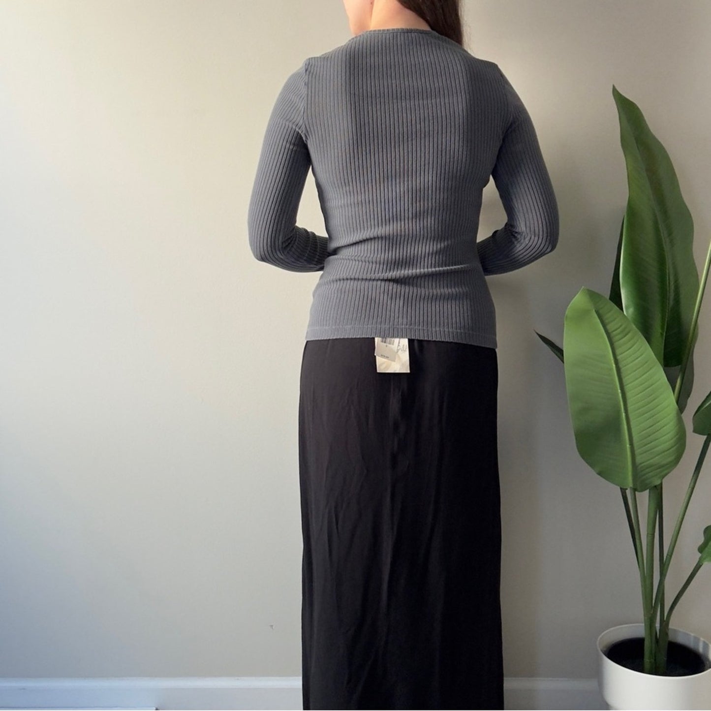 J. Jill Black Maxi Skirt ruffle side tie strings waist zipper zip up back solid