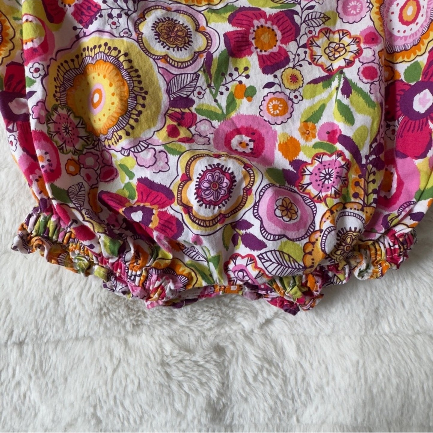 Vera Bradley Baby Colorful Floral Romper Ruffle Neckline smocked legs one piece