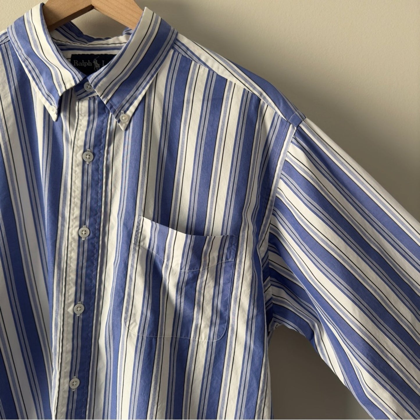 Ralph Lauren Custom Fit Fine Two-ply 100’s Blue White Striped button down Shirt