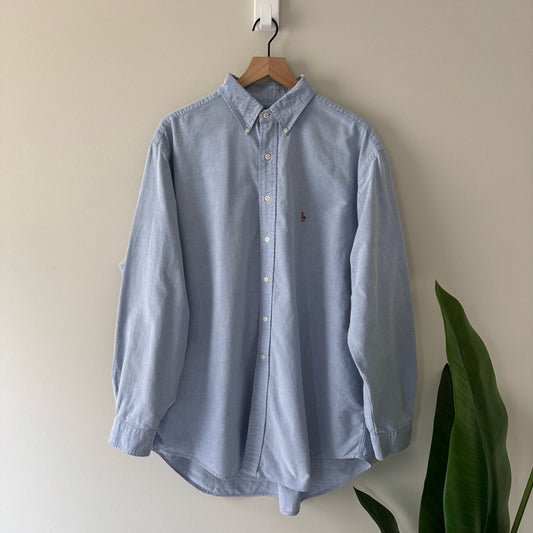 Ralph Lauren Yarmouth 100% Cotton Blue Long Sleeve Casual Button-Down Shirt Work
