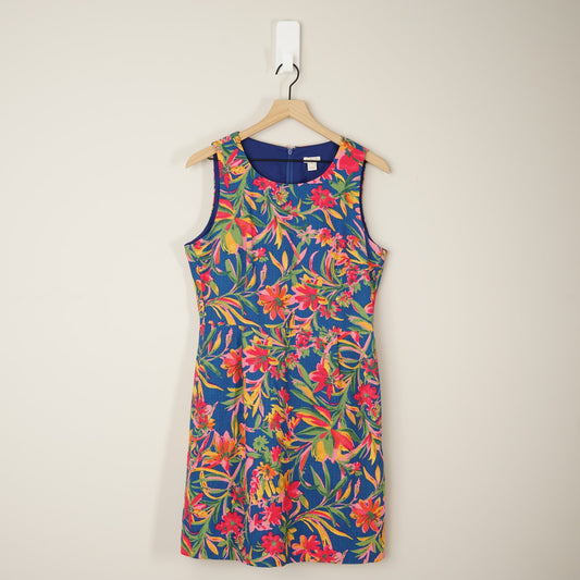 J. Crew 100% Cotton Multicolor Floral Dress Mini A-Line Tropical Colorful Zip 10