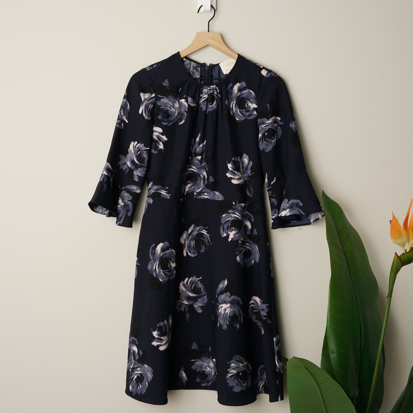 Kate Spade 3/4 Bell Sleeve Mini Dress A-Line Floral Zip Up Zipper Preppy Dressy