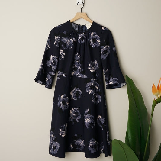 Kate Spade 3/4 Bell Sleeve Mini Dress A-Line Floral Zip Up Zipper Preppy Dressy