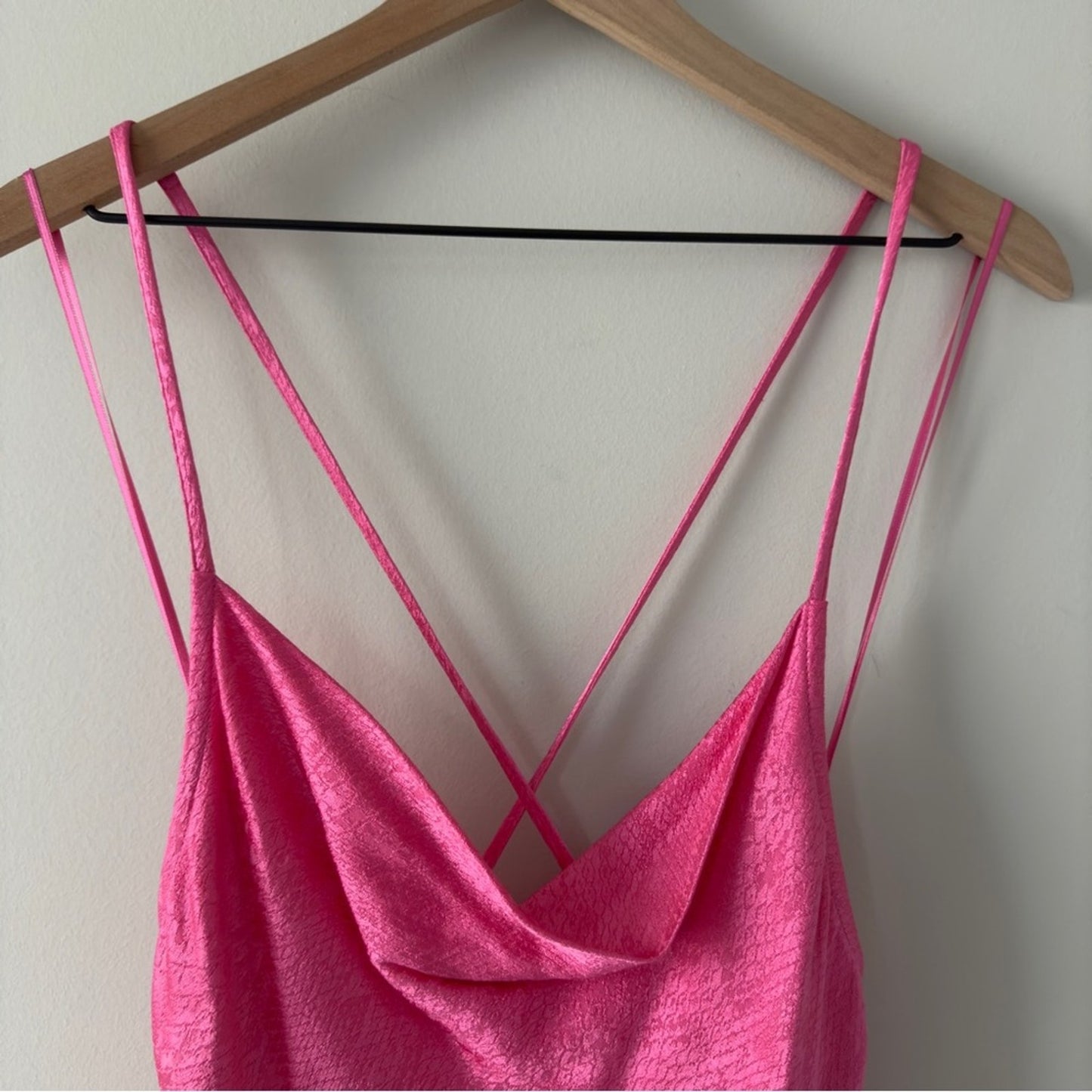 Zara snake print Satin hot Pink Slip Dress faux wrap spaghetti straps mini party
