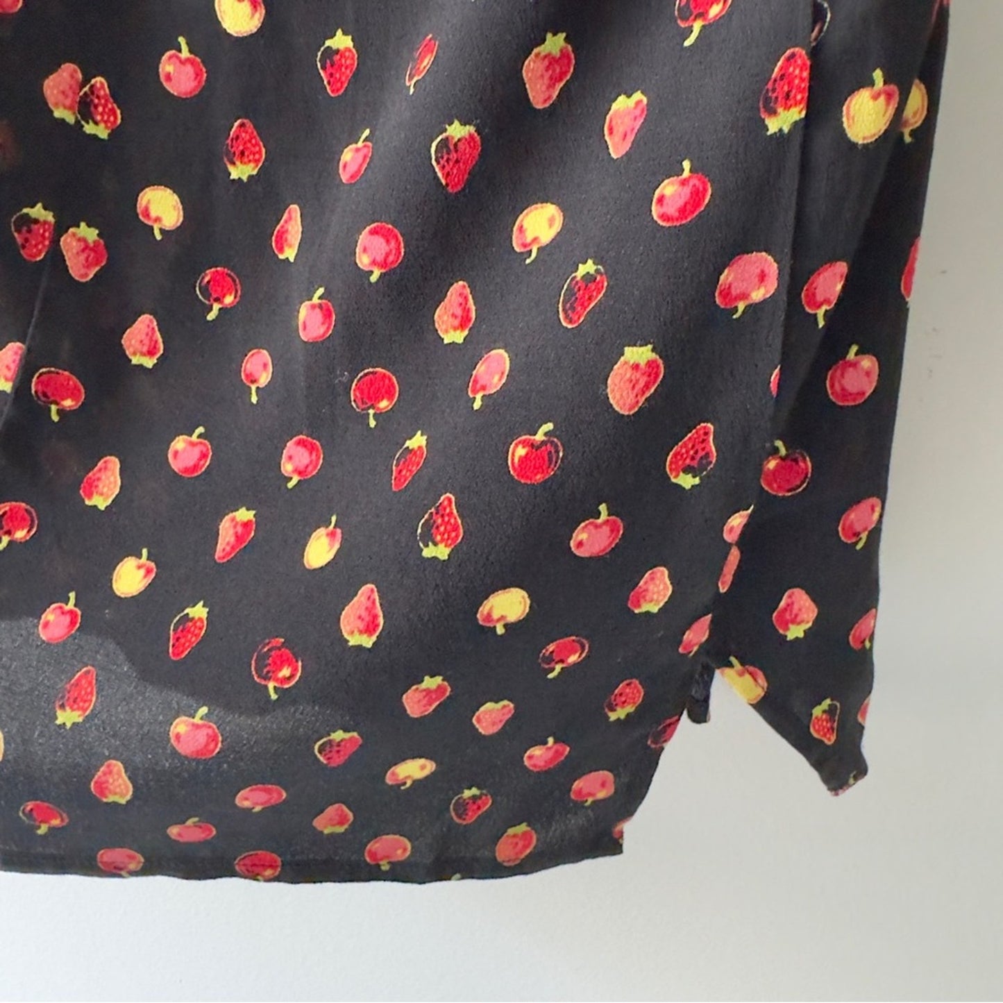 Kimchi Blue Urban Outfitters Fruit Print Black Red Strappy Dress Deep B-Neck EUC