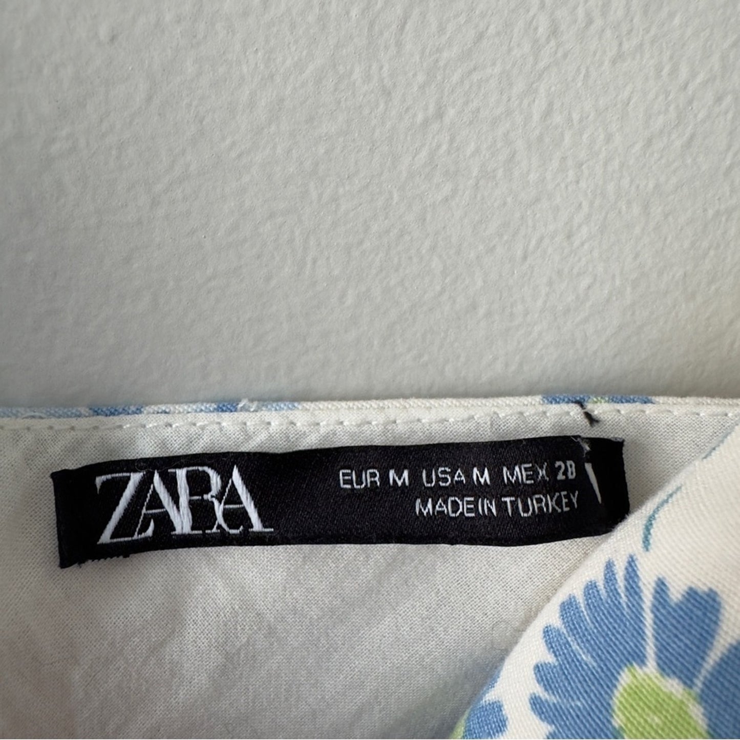 Zara Floral Mini Dress Yellow Blue white adjustable spaghetti straps tie sides M