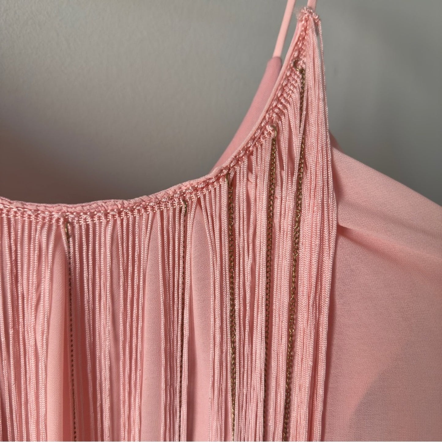 Vintage Y2K Body Central Pink Layered Fringe Camisole Tank Top Spaghetti Strap