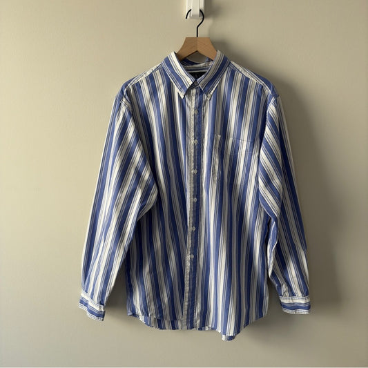 Ralph Lauren Custom Fit Fine Two-ply 100’s Blue White Striped button down Shirt