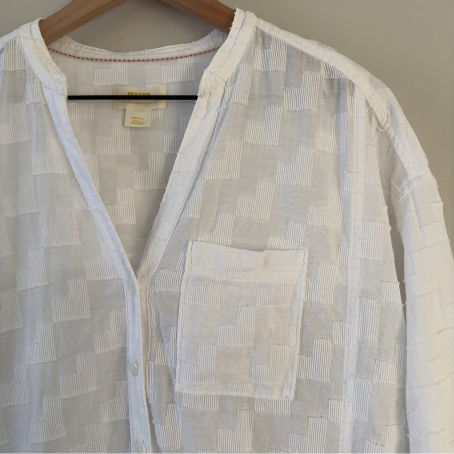 Anthropologie Maeve Roberta Textured Henley Tunic Top White Button-Up Shirt long