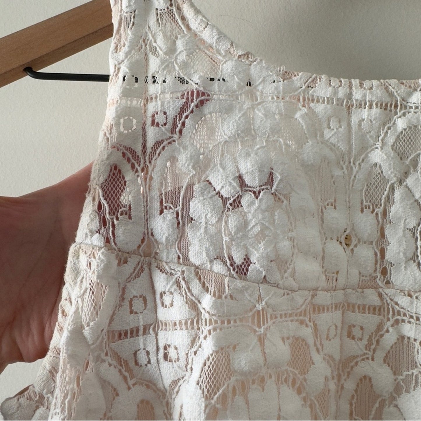Free People lace overlay mini dress pink white cutout Racerback sleeveless short