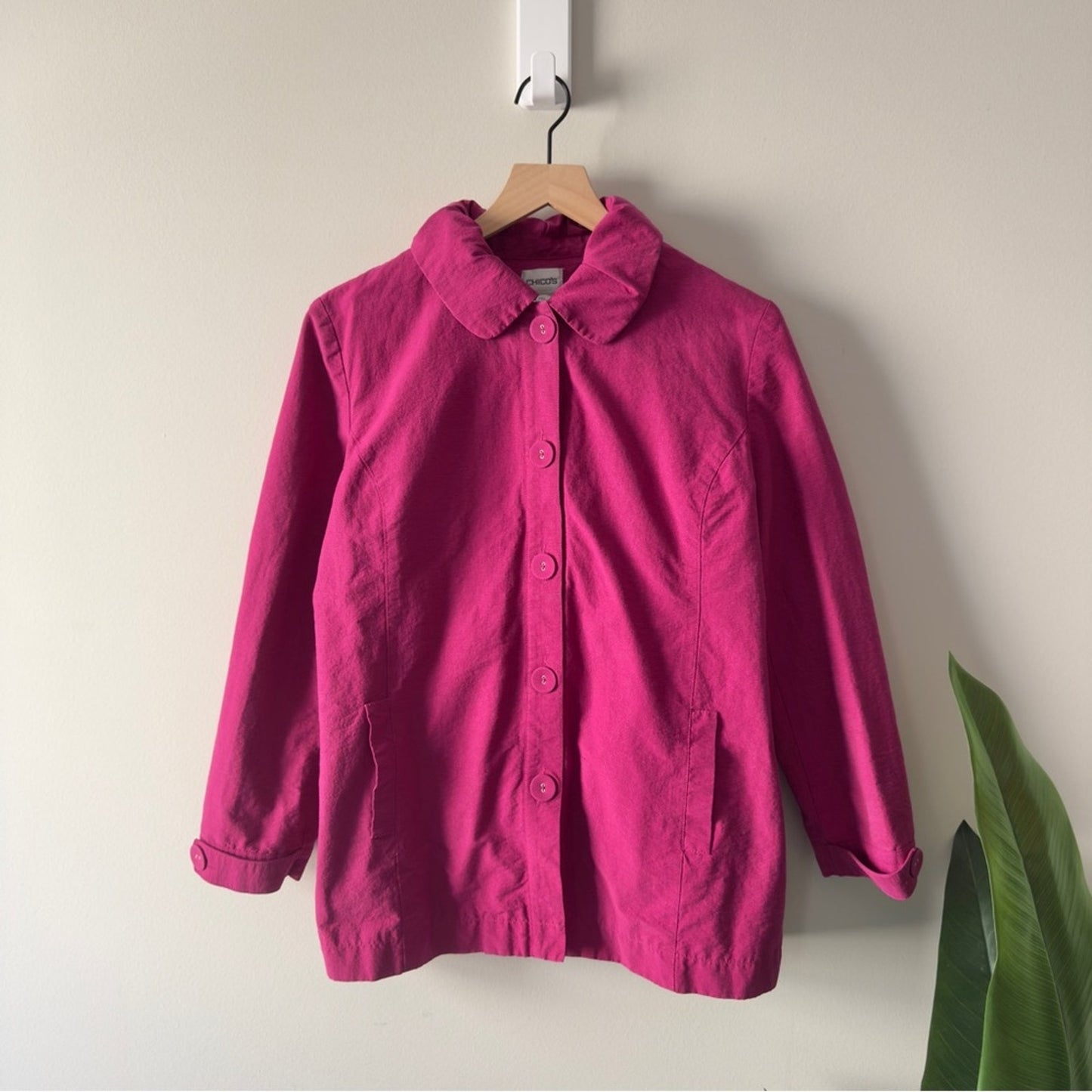 Chico’s 2000s Vintage Y2K Sparkly Vibrant Pink Button-Up Jacket Long Sleeve EUC