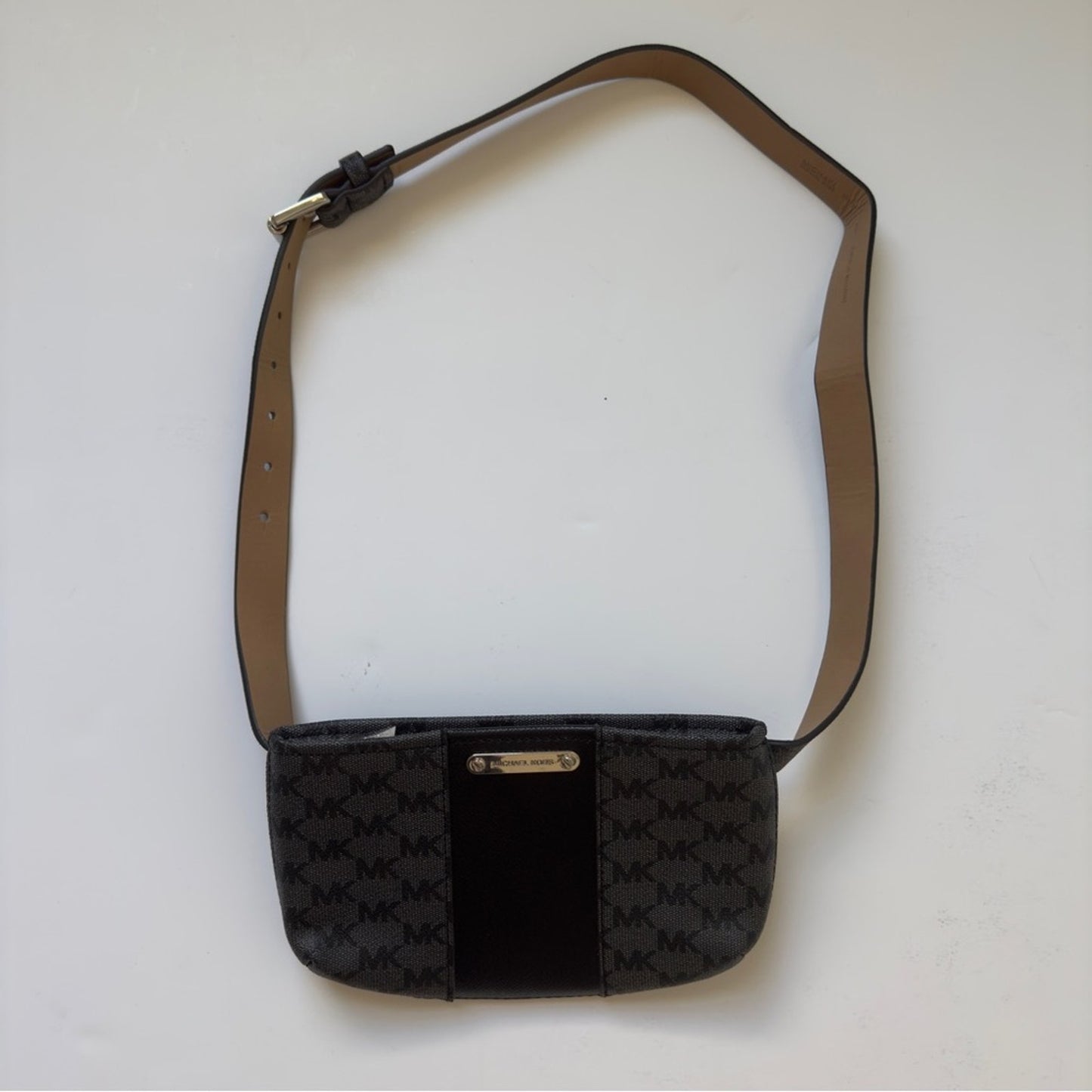 Michael Kors NWOT Black gray belt Bag Fanny pack MK zipper adjustable size L/XL