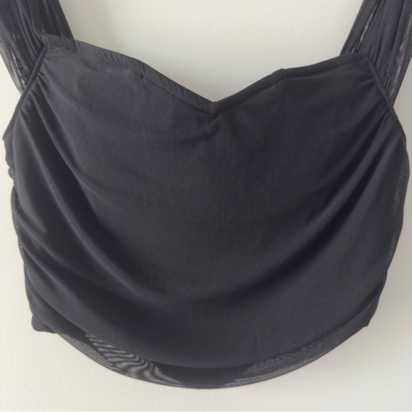 Shein Ruched Black Off-Shoulder Crop Top Corset Style Sleeveless Solid Zip Back