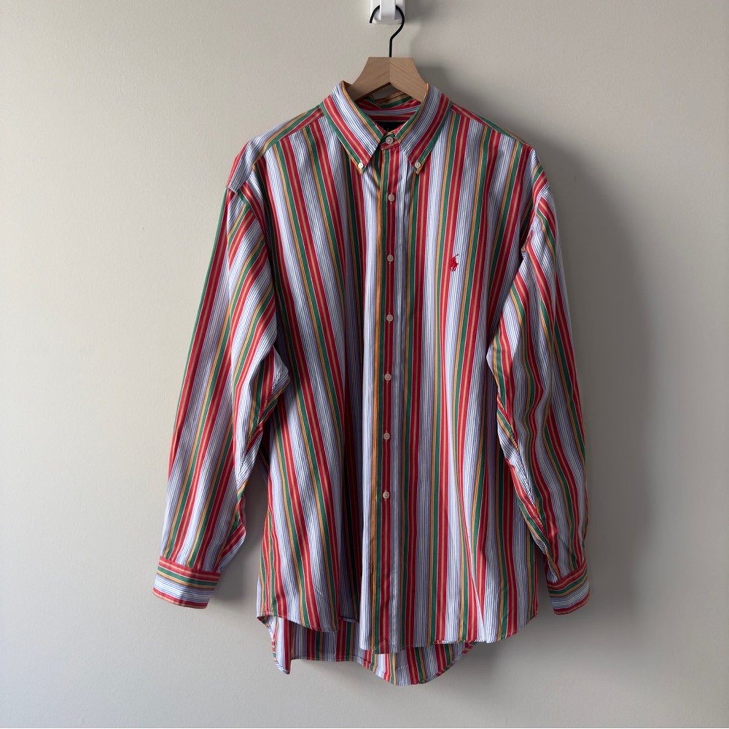 Ralph Lauren Blake 100% Cotton Striped Button Down Shirt Collared Colorful Large