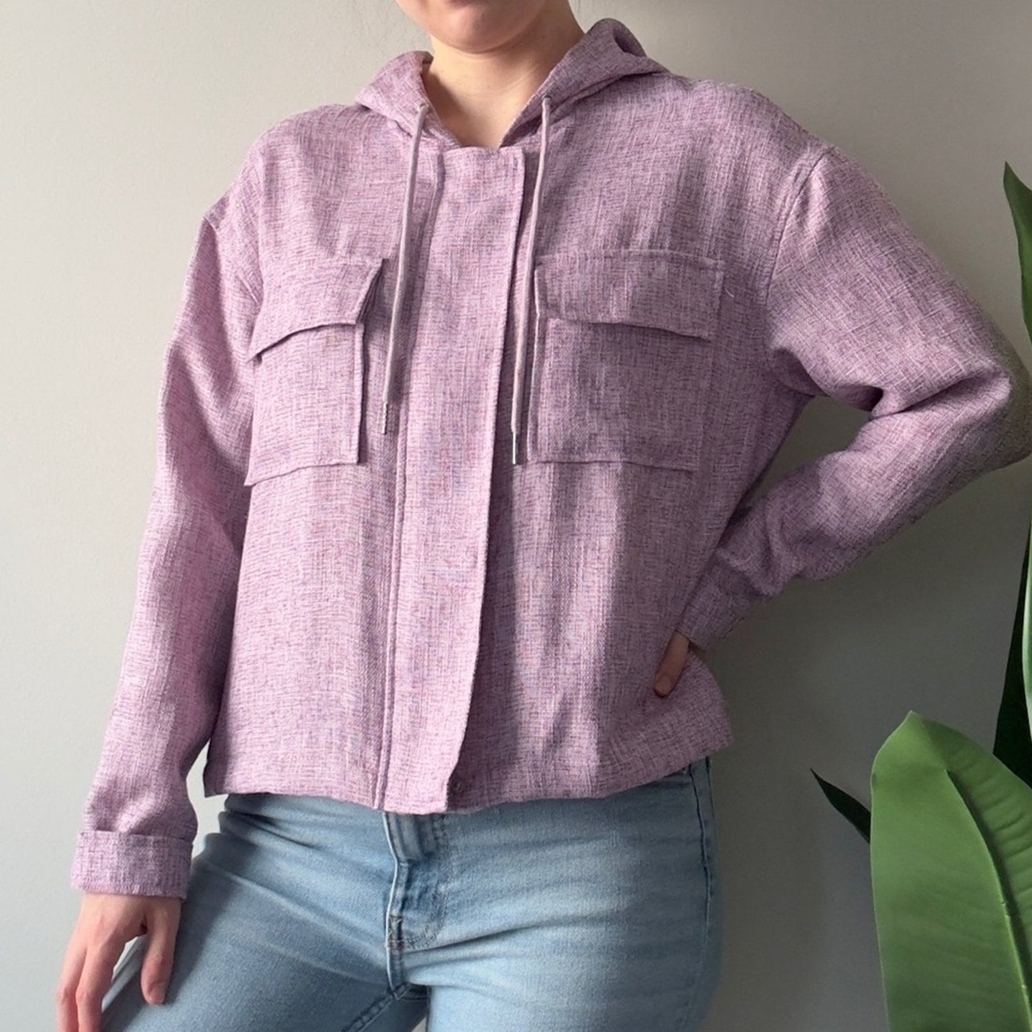 Anthropologie Avec Les Filles Lilac Hooded Jacket Full Zip Snap Drawstring hood