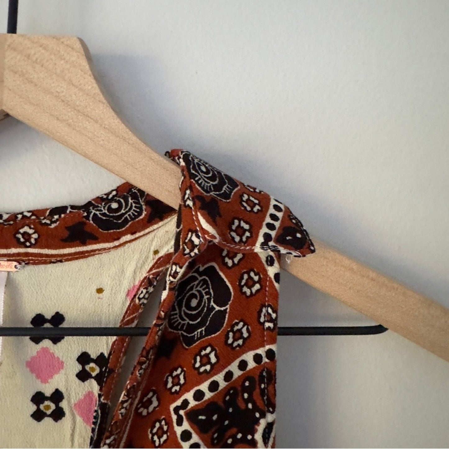 Free People Charlotte Tunic Top Tribal Print Boho Bohemian Collared Button Neck