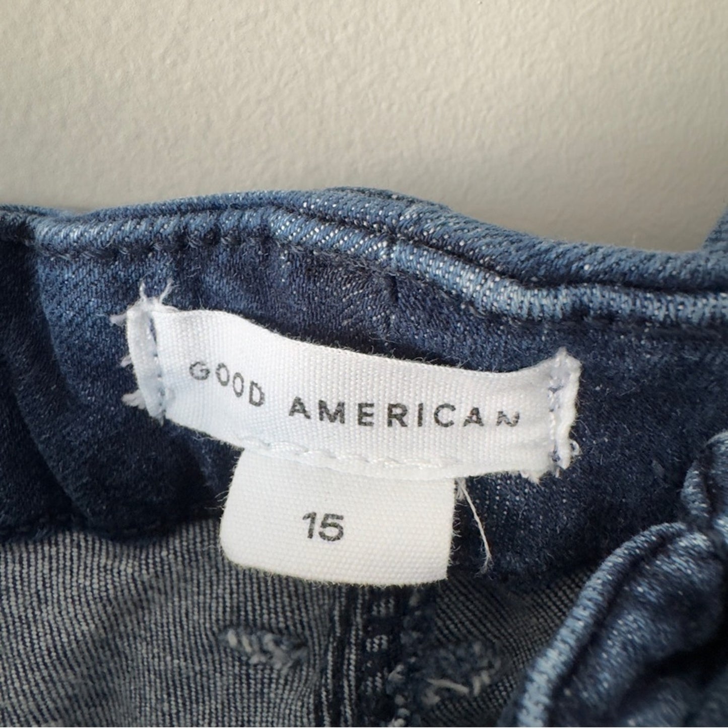 Good American Good Petite Flare Jeans in Blue224 Organic Cotton Dark Wash 15 EUC