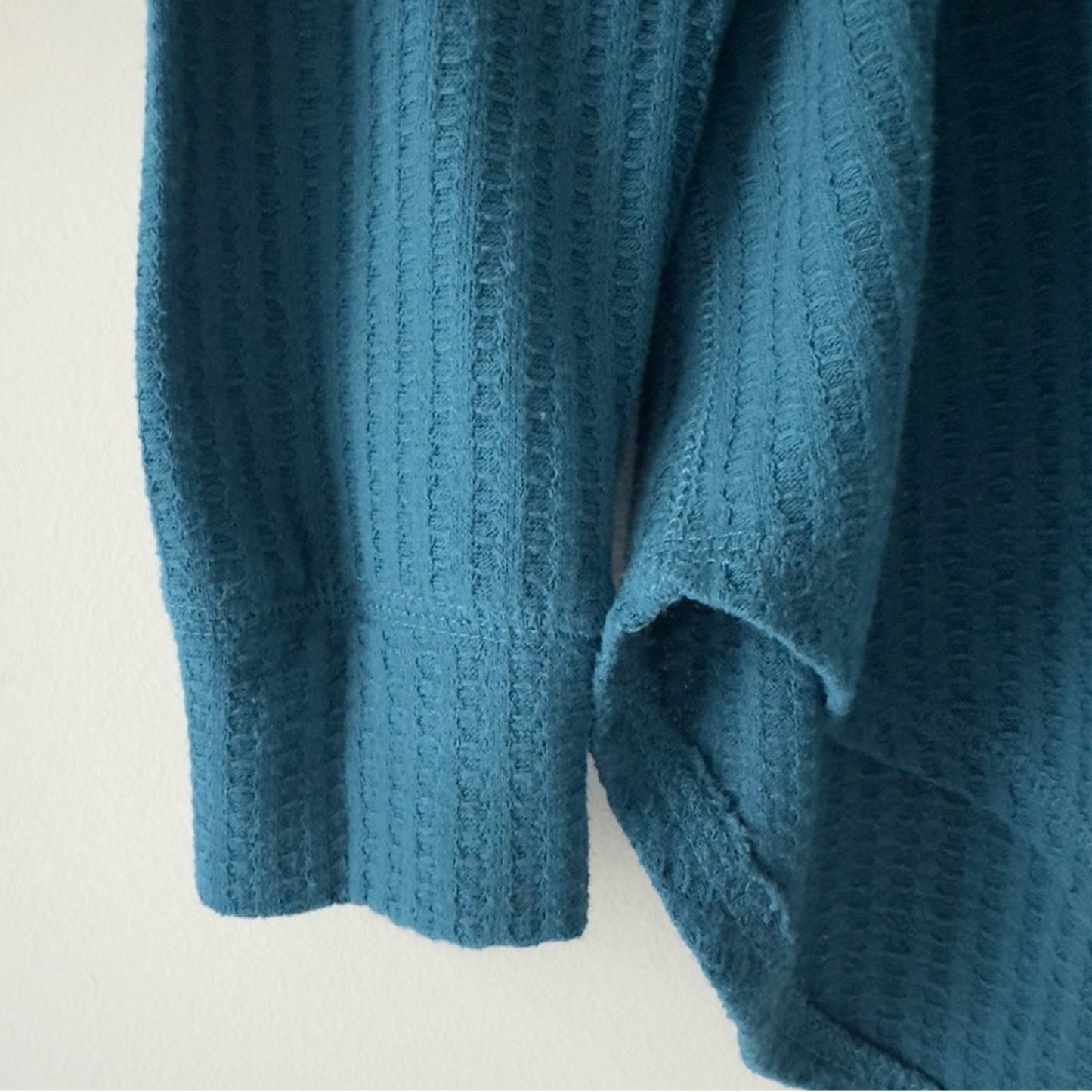Revolve Chaser Teal Hooded Sweater Top Waffle Knit pullover long sleeve hood L