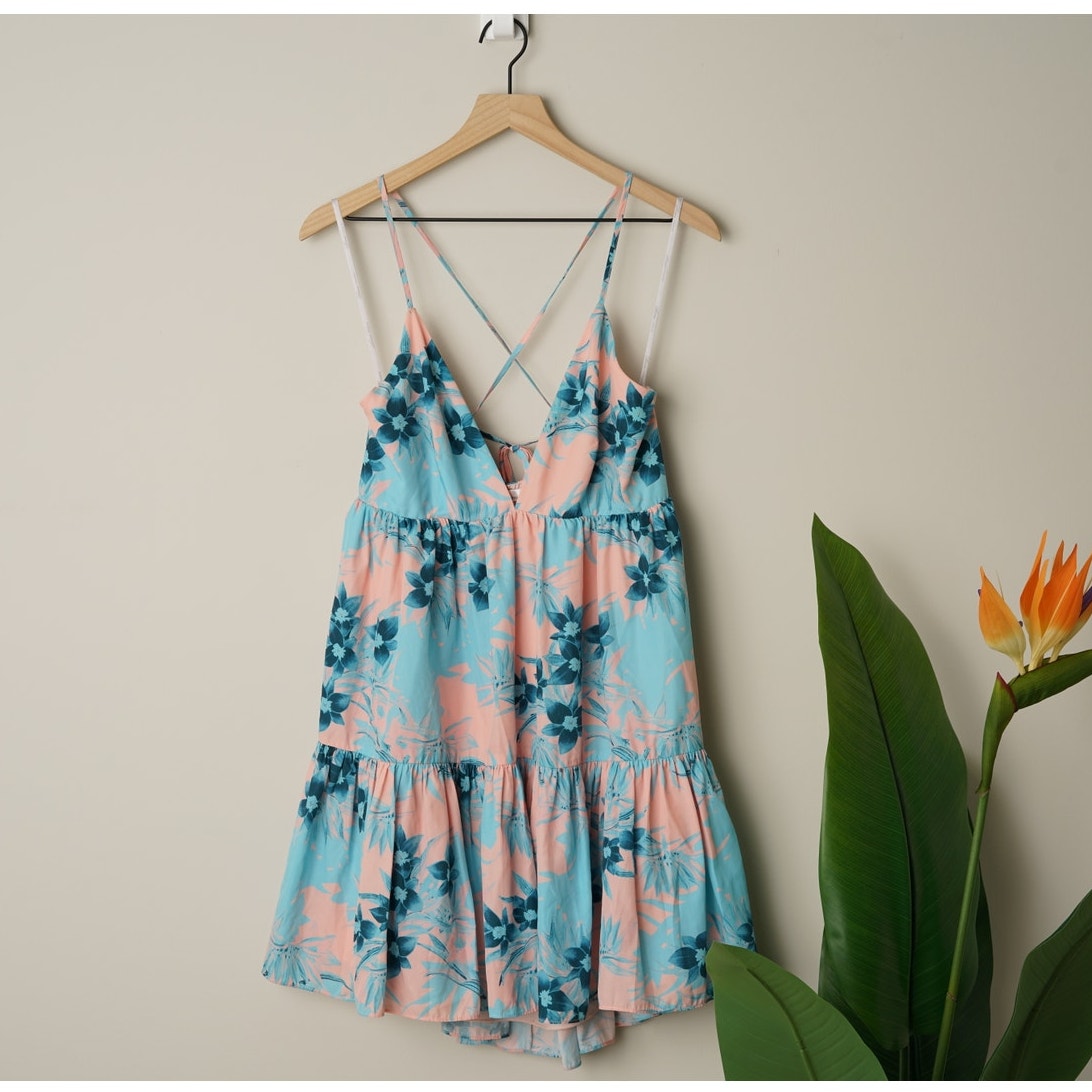 Lovers + Friends Revolve Floral Mini Dress Tiered Spaghetti Strap Plunge V-Neck