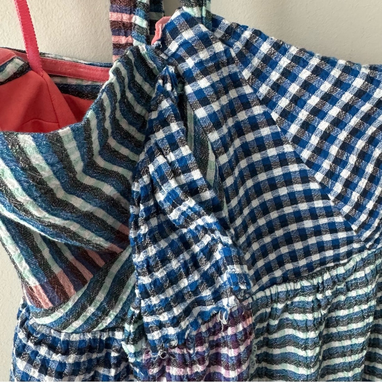 Anthropologie Maeve Waverly Dress One-Shoulder Checkered gingham midi asymmetric