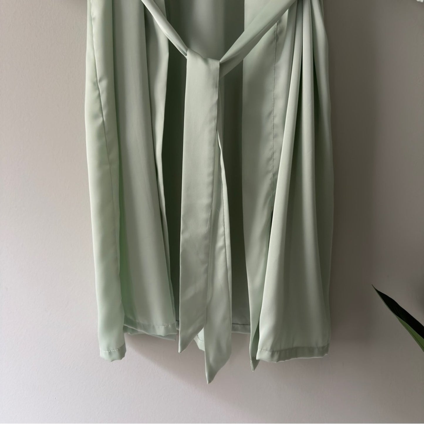 Satin Mint Green Women's Robe Half Sleeves Tie Waist Kimono Loungewear Lounge M