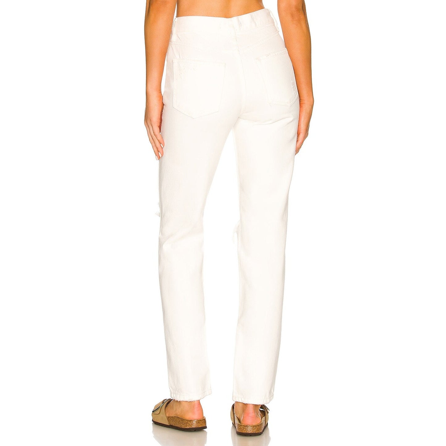 Free People We the Free Lasso Jean in White Lightning Button Fly Ripped Knee EUC