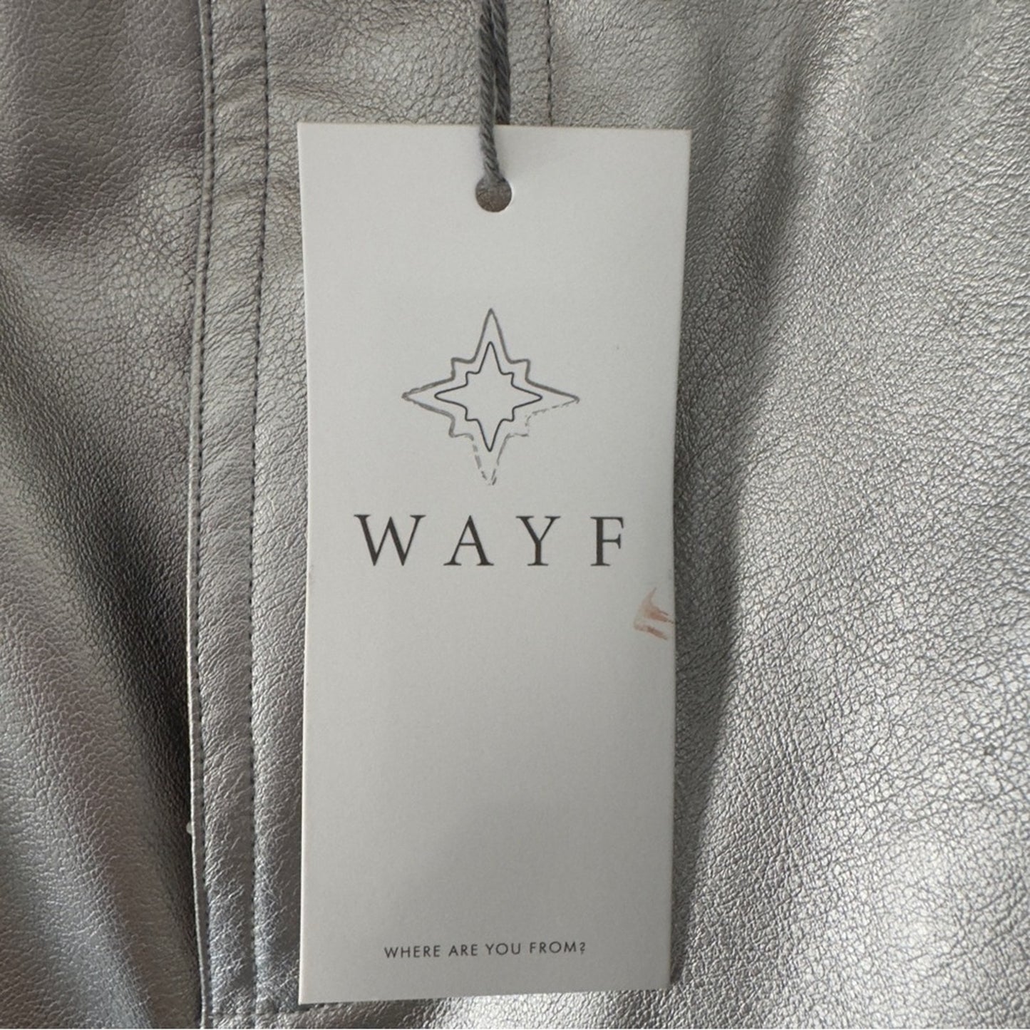 Wayf Silver Metallic Pants straight leg futuristic zip button pockets belt loops