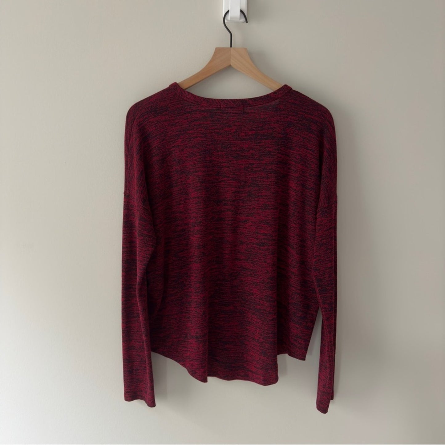 Rag & Bone Heathered Red Black Long Sleeve Top Crew neck tight knit stretch M