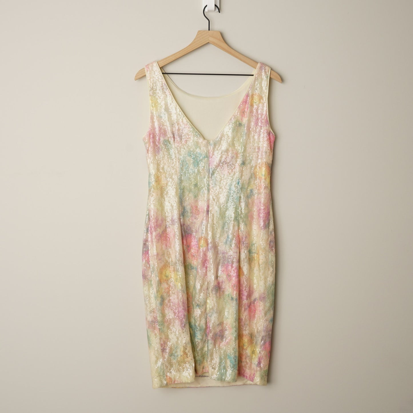 Studio One New York Sequin Floral Dress Y2K Sparkly Sleeveless Party V Back EUC