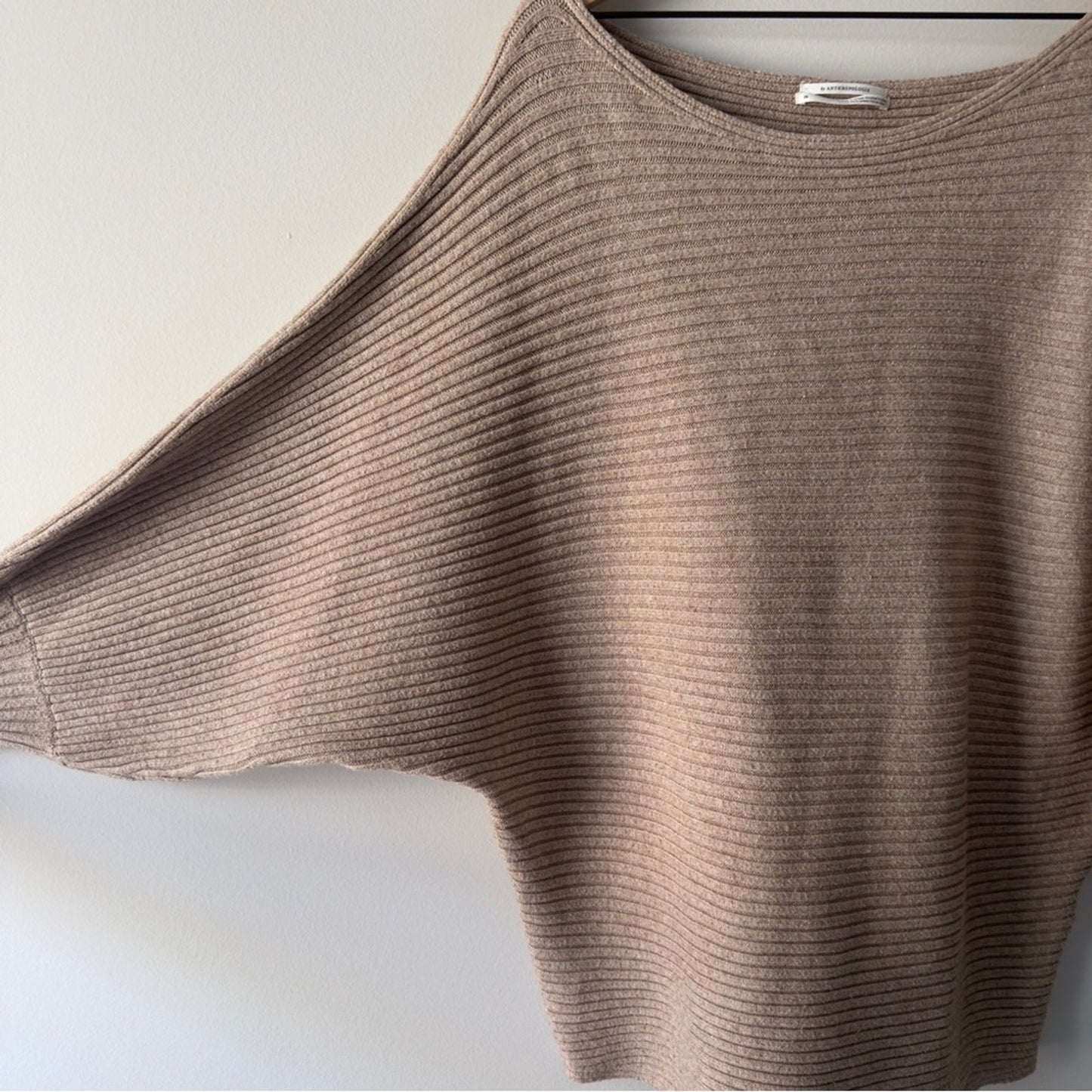 Anthropologie Beige Tan Ribbed Crew Sweater Batwing Long Sleeve Solid Autumn 2X