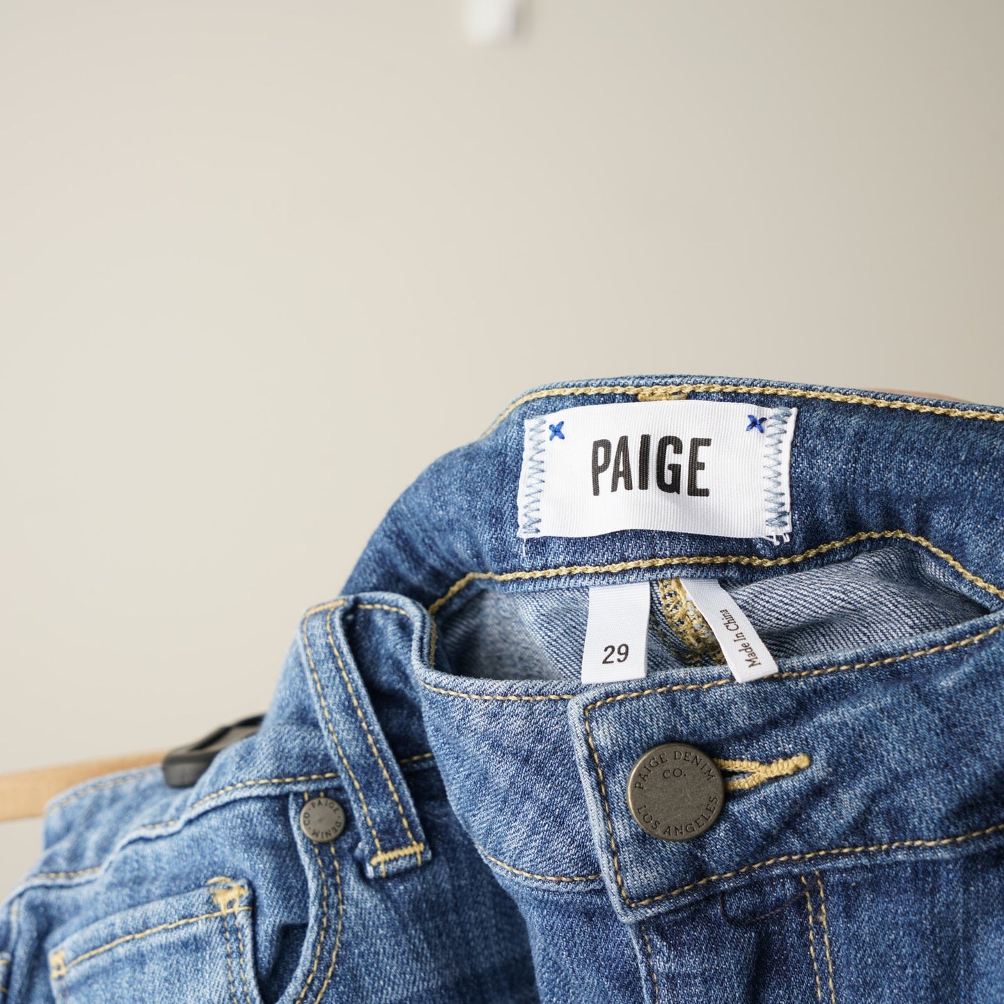Paige Rolled Cuff Hem Distressed Jean Shorts Medium Wash Denim Cotton Stretch 29