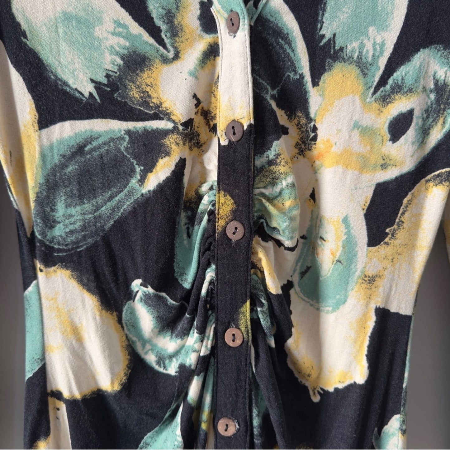 Free People floral Print button down mini dress long sleeve collared stretch EUC