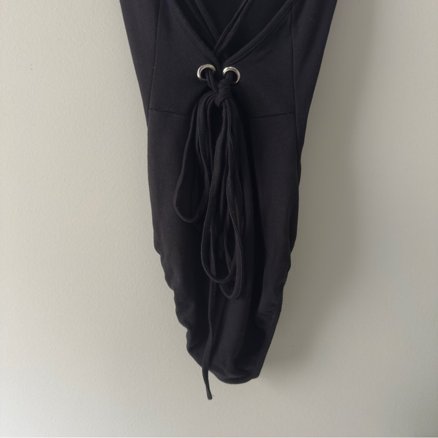 Charlotte Russe Black Strappy Bodysuit Tie Back One Piece Spaghetti Strap Solid