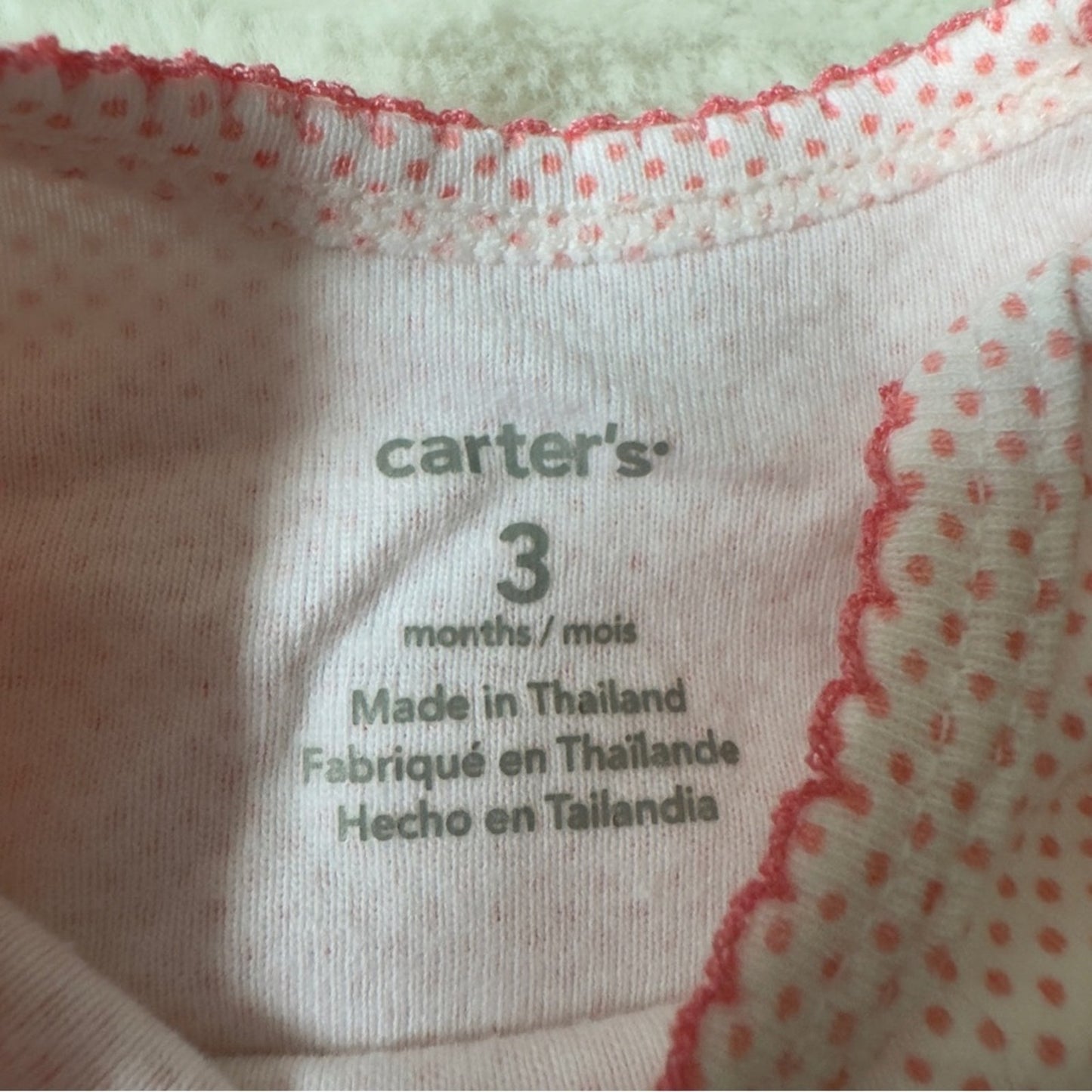 Carter's Pink Polka Dot Baby onesie one piece short sleeve bow snaps 3 months 3m