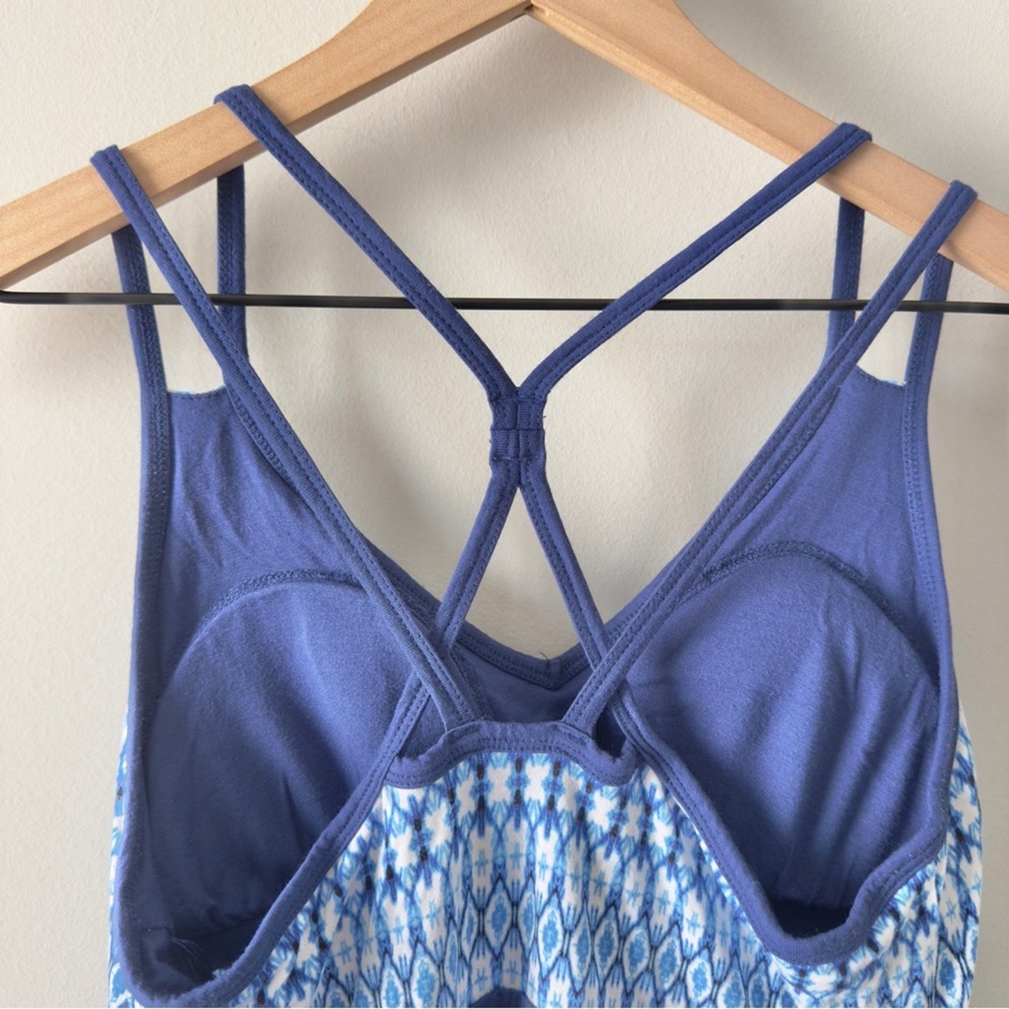 Dakini Blue White Patterned Babydoll Dress Mini Knee Length Built-in Bra Strappy