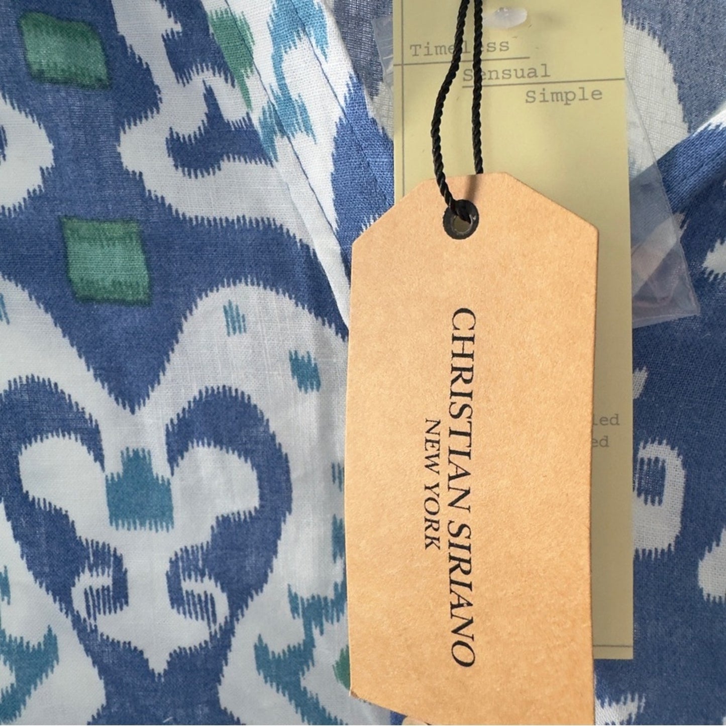 Christian Siriano Blue and White Button Down Shirt Abstract Pattern Print Collar