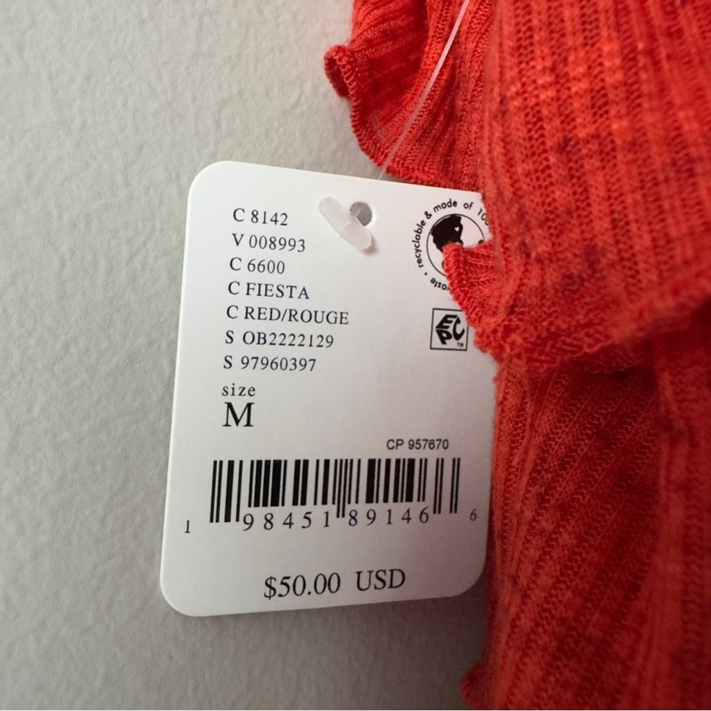 FREE PEOPLE Free-Est Ribbed Ruffle Cropped Top in Fiesta Red Tank Tiered Crop M